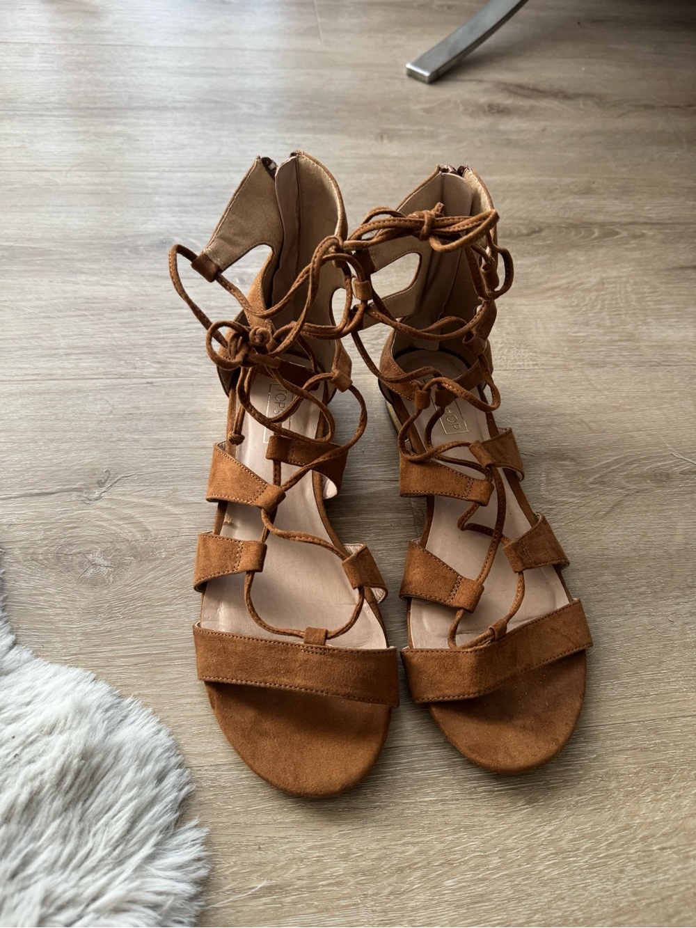 Topshop Brown Lace-Up Gladiator Sandals
